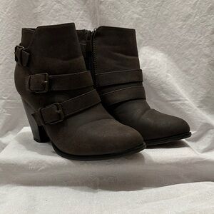 Chic Women's Ankle Boots with Buckle Detail - Brown